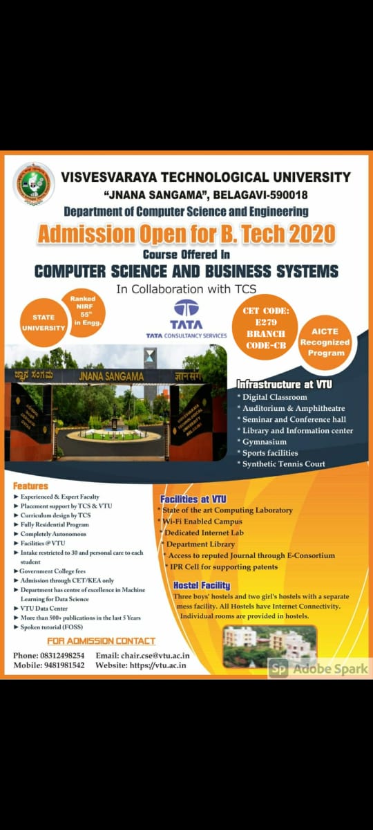 VTU Admission Open For B.Tech 2020 Courses Offered In Computer Science ...